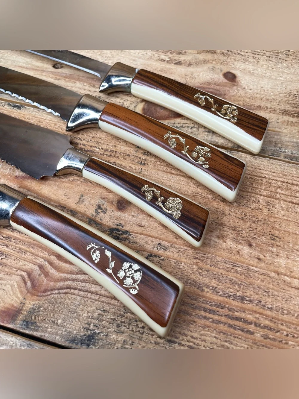 VINTAGE Sheffield Fleur D'Or Stainless Steak Knives, Carving Set,  Cake & Frozen